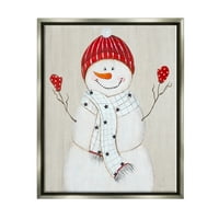 Ступел Индустрии Сезонен Снежен Човек Усмихнат Червена Шапка Празнична Живопис Сива Плаваща Рамка Изкуство Печат Стена Изкуство