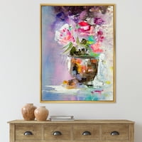 Дизайнарт 'розови свежи абстрактни цветя букет във ваза' модерна рамка платно стена арт принт