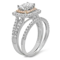 1. CT Emerald Cut Истински култивиран диамант VS1-VS I-J 18K Бяла розова златна хало годеж сватбен булчински комплект дизайнер пръстен bw комплект 7