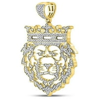 Твърди 10к жълто злато мъжки кръг диамант Цар Лъв корона чар висулка КТ