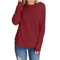 Пуловери за жени Дамски пуловери женски разхлабени модни модни солидни цветови шевове кръгла шия с дълъг ръкав на капка пуловер пуловер, вино xxxl