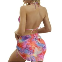 Комплекти за бикини за жени натискат най -високия контраст на гърдата печат разцепен бикини комплекти бански костюми многоцветни l