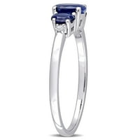 Миабела Женски КТ овален сапфир кръгъл диамант акцент 10кт Бяло Злато 3-каменен годежен пръстен