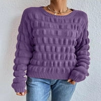 Женски пуловер с дълъг ръкав с 3D вдлъбнато решетка пуловер дамски пуловери лилав размер l
