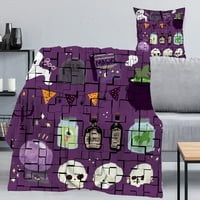 Хелоуин Декоративно одеяло с калъфка за възглавница, одеяло за Череп на прилеп за хол спалня спалня празник парти декор,#177, 32х48
