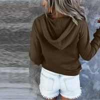 Пуловер качулки за жени Плътен Бутон надолу Дамски Дамски блузи с дълъг ръкав с джобни Шнур Качулати Суитчъри удобни случайни пуловер хлабав лек Есен Зима дрехи ка