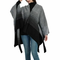 Женски пуловер Пончо палто шал опаковане пончо нос колан градиент Кардиган пуловери Отворен фронт за пролетта зима сиво с един размер