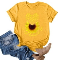 Тениски за женски тениски за жени за жени Небрежни букви за печат с къси ръкави O-мак разхлабени тениски блуза върхове жълт xl