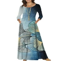 Grianlook дамски бохо рокля с дълъг ръкав екипаж на врата за печат на тениски рокля хавайски плажен плаж макси рокля елемент-c s