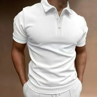 Мъжка лятна тениска с къс ръкав твърди цветове мека докосване Ревера тениска за пазаруване носенето КСЛ Бяло