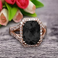 2. Карат черен диамант Мосанит годежен пръстен на 10K роза Злато годишнина пръстен Halo Cushion Black Diamond Moissanite