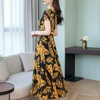 Bazyrey дамска рокля модна ежедневна жена къса ръкав дълга рокля флорална печатна рокля жълта m