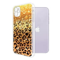 Мек TPU Clear Case Slim Cover за Apple iPhone 6.1 , златен блясък искрица с черен жълт блясък леопард