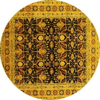 Ahgly Company Machine Pashable Indoor Round ориенталски жълти традиционни килими, 7 'кръг