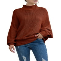 Жени прост стил Turtleneck Дълги ръкави пуловер топъл пуловер Коклетки S L XL