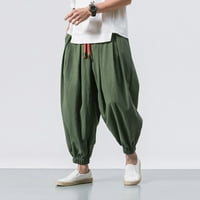 Панталони за мъже за мъже, мъжки модни ежедневни разхлабени плътни цветови харема панталони широки панталони с еластични панталони