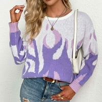 Aoksee пуловери за жени модни модни дълги ръкави екипаж на шията свободна тенденция върхове блуза плетен пуловер