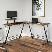 Пищен дом г форма компютърно бюро с монитор Стойка модерен индустриален стил за домашен офис, спалня