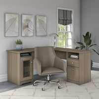 Cabot 60W L бюро със среден заден кожен болен стол, включва чекмедже на файлове и BO със съхранение в Ash Grey