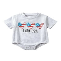 Спифалбебе бебе 4-ти юли гащеризон, къс ръкав сърце писмо печат Боди костюм новородено дрехи