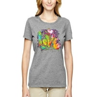 Цветна дъгова боя Love Streetwear Женска графична тениска, Heather Grey, малка
