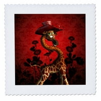 3 спуснете дамата смешен жираф с шапка червен фон-юрган квадрат, от