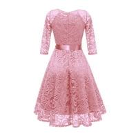 Gotyou облича женската модна реколта V-образно деколте дълъг ръкав дантела ретро тънка вечерна рокля розово s