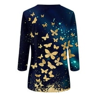 Royallove дамски ризи Женски моден ежедневен ръкав пеперуда цветя печат отпечатан о-не-деколте тениска отгоре