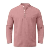 Didtye мъже солиден цвят риза кръгла врата модна риза мода за дълъг ръкав бутон с дълъг ръкав отгоре