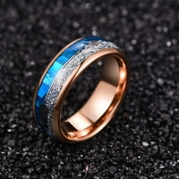 Сватбени пръстени мъже жени роза злато волфрамова група Blue Shell & Meteorite