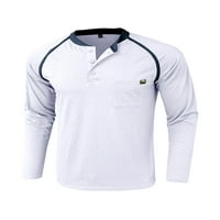 Тениска за мъжки ризи Luxplum тениска на Henley Tops редовно прилепване на тий спорт блуза бяла s