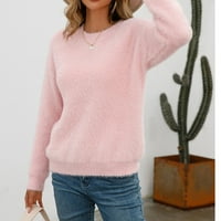 Vedolay дамски сладък пуловер дамски модерен есен моден плетен оребрен ивица пуловер пуловер, розов s