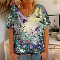 Лятна къса ръкав 3D печат Небрежен пуловер Тениска от тениска с голям ръкав с дълги ръкави за жени дълги плюс