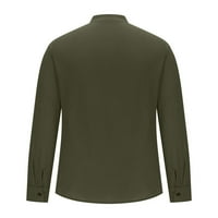 Мъжки памучно бельо бутон блуза твърд цвят ризи с дълъг ръкав свободен небрежен пуловер