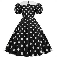 Бебешка принт рокля 1950-те години къс Вечерен Ръкав Абитуриентски жени Домакиня рокля Принт парти точки дамска рокля черна л