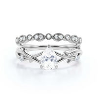 Boho & Hippie 1. Каратово круша Diamond Moissanite Уникален годежен пръстен, сватбен пръстен, вдъхновен и клон