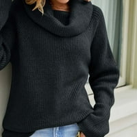 Вивиан ХД пуловери за жени клирънс Плюс размер на жените есен и зима Дълъг ръкав плътен цвят плета Поло клирънс кирки Черно