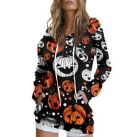Glam in Ghostly Himiway Casual Sweatshirt с качулка Женска мода Хелоуин отпечатан с дълъг ръкав на пуловер суичъри Топ блуза Черно xxl