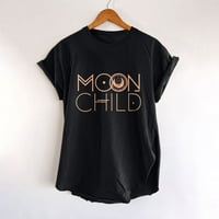 Лятна туника свободно прилепване жени тениски луна детска ваканционна риза ежедневни винтидж облечени къси ръкави тениски екипаж на екипажа черни l