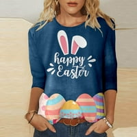 Женски великденски ризи зайчета яйца Великденски печат Топ 3: ръкав Забавна тениска Екипаж на врата Лятна блуза Великден подарък за жени