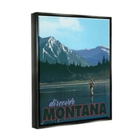 Ступел индустрии Монтана пътуване муха риболов езеро планини пейзаж графично изкуство струя черно плаваща рамка платно печат стена изкуство, дизайн от Дейвид Оуенс илюстрация