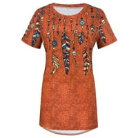 Тениски за жените летни кръгли врат на жените модни печат с къс ръкав Тениска топ блуза Дамски тениски оранжево + XL