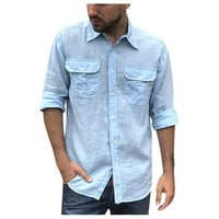 Мъжки ризи Bazyrey Graphic Spring Небрежни тънки отпечатани плажни ризи с дълъг ръкав Топ блуза Синя 3XL