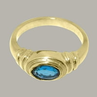 Британски 18к жълт златен пръстен естествен Лондон син топаз годежен пръстен-Опции за размер-размер 7.5