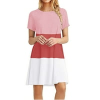 Yubatuo дамски рокли дамски лятна ежедневна тениска рокли модерни цветови блок с къс ръкав Crewneck Loos