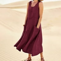 Дамски летни Спагети каишка ежедневни Суинг резервоар плаж покриване на рокля с джобове
