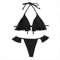 Женски ремък бикини клирънс нахално високо талия бразилски бикини летен плажен тоалет секси бански костюми за бански бански костюми за жени две черни l