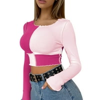 Тениски за дълъг ръкав ketyyh-chn за жени тънки върхове за дамски монтирани оребрени пуловери Tee Топ горещо розово, m