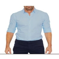 Мъжки туника риза с цип ризи ревера върхове мъже, редовно годни блузи офис светло синьо m