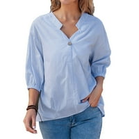 Eleluny жени обикновена тениска за шия на шията разхлабени върхове торбички ежедневни офис блуза синьо л